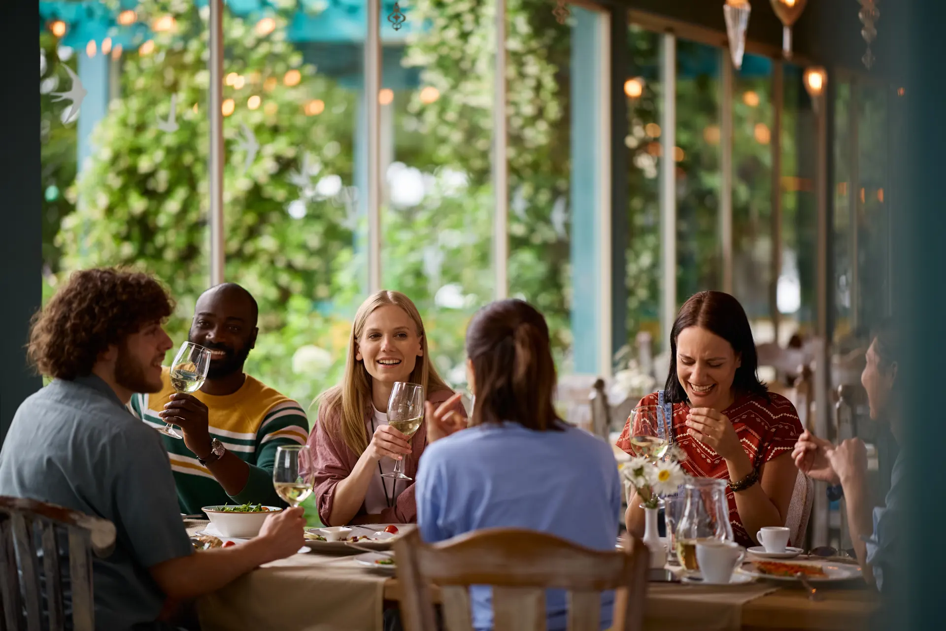 Friends dining together at a restaurant